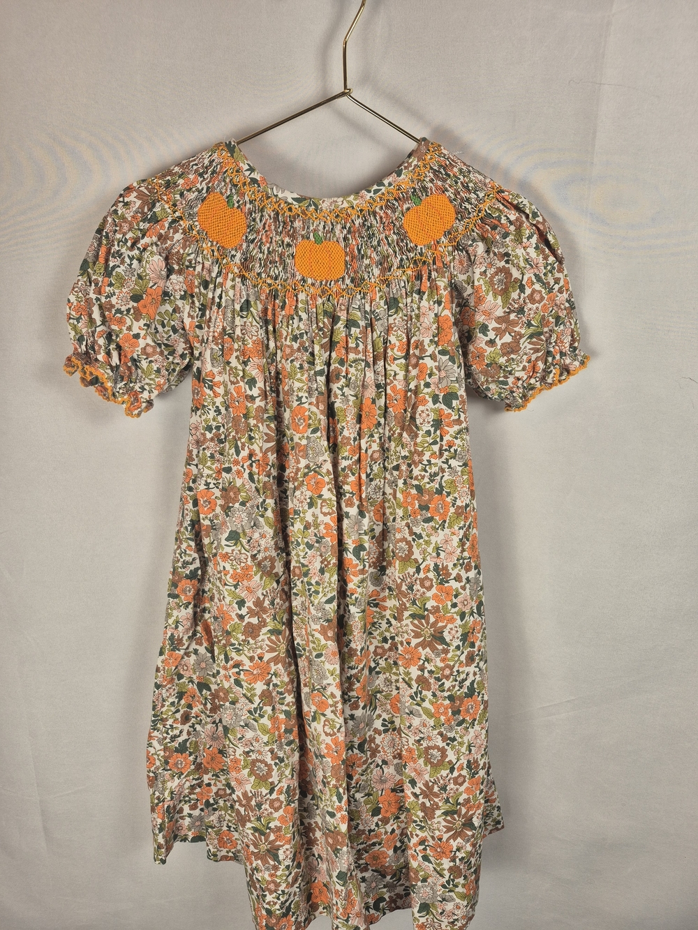 Smockingbird Girls Floral Smocked Puff-Sleeve Dress with Crochet Accents Size 10
